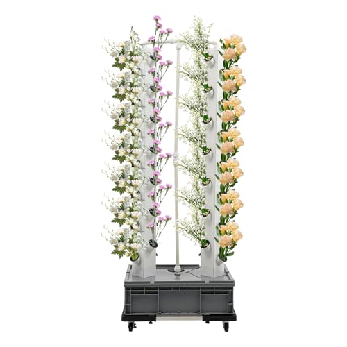 LOYEMAADE Hydroponics Tower 56 Löcher Hydroponische Anzuchtsets Vertikaler Garten, Räder Mit Bremse, Hydroponischer Turm mit Timer, für Blumen Gemüse Kräuter Obst von LOYEMAADE
