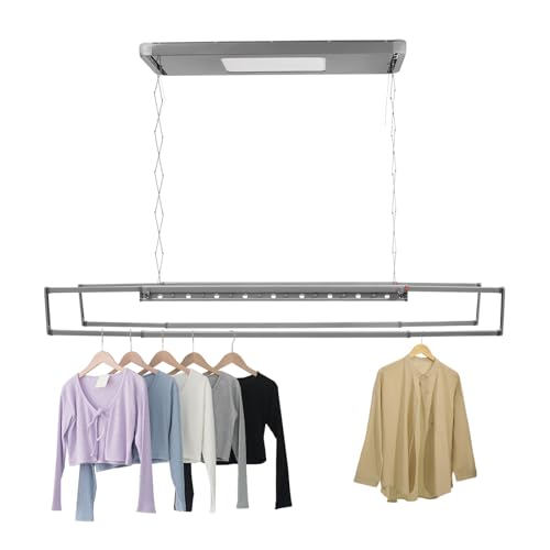 LOYEMAADE Wäscheständer Decke,Elektrischer Ausziehbar Wäschetrockner Deckenmontage Mit Fernbedienung,Höhenverstellbar Einstellbare Länge 130-215 cm klappbar Deckentrockner für Balkone, Waschküchen von LOYEMAADE