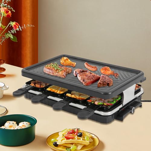 Raclette Grill Elektrisch Tischgrill Mit 8 Mini Raclette Pfännchen,1300W 2 Ebenen Tischgrill Grillplatte mit Pfannen und Holzspatel von LOYEMAADE