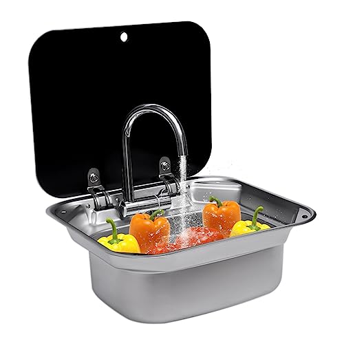 Wohnmobil Spülbecken Waschbecken Set RV Camping Spüle mit Klappdeckel,Zusammenklappbar Wasserhahn von LOYEMAADE