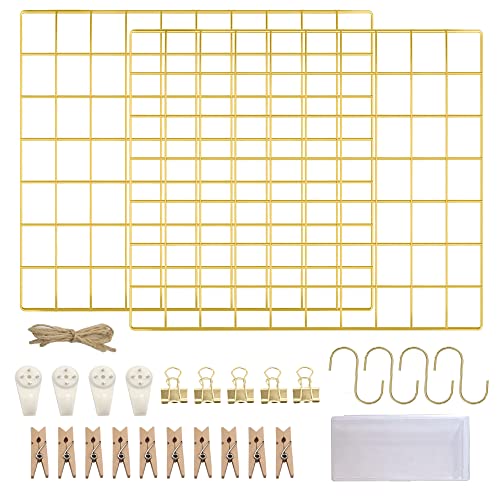 LOYONAL Deko Wandgitter Gold - Metall Fotogitter - Pinnwand Gitter Fotowand Metallgitter - Gitterwand Foto Gitter - 2er Pack Grid Wall von LOYONAL