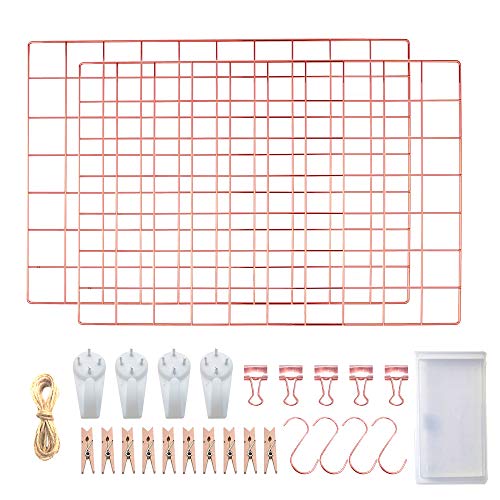 LOYONAL Gitter Foto Wandgitter Rosegold - Pinnwand Gitter Wand - Metallgitter Deko Wand - 2er Set Multifunktionaler Memoboard Gitter Gold 42 × 31 Zentimeter von LOYONAL