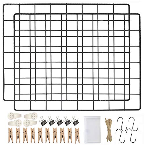 LOYONAL Gitter Pinnwand Metallgitter Deko Wand - Memoboard Gitter Deko Gitterwand - Foto Gitter Fotowand Metal - 2er Pack Wandgitter Schwarz - Zimmer DIY von LOYONAL