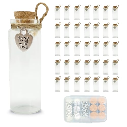 LOYONAL Kleine Gläser Mit Korken Flaeschchen - 35 Stück Mini Glasflaschen Mit Korken - Glasfläschchen Mit Korken - Mini Glas Flasche (20ml) von LOYONAL