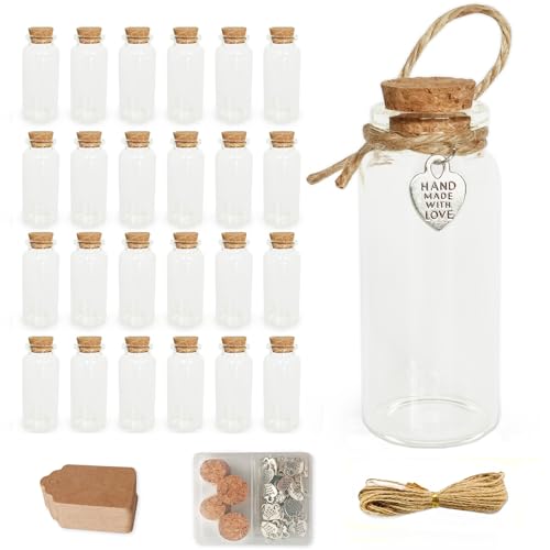 LOYONAL Mini Glasflaschen Mit Korken Klein, 24 Stück 30 ml Kleine Gläser Mit Korken, Kleine Fläschchen Mit Korken, Small Glass Bottle With Cork von LOYONAL