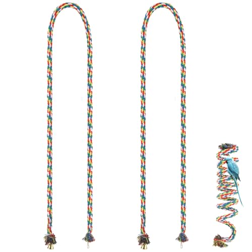 LOYORTY 2 x 194,8 cm lange Baumwoll-Vogelseil-Sitzstange, buntes Seil, biegbare Sitzstangen für Vogelkäfige, Vogelschaukel-Set mit Glocke für kleine, mittelgroße Papageien LOYORTY 2 x 194,8 cm lange Baumwoll-Vogelseil-Sitzstange, buntes Seil, biegbare Sitzstangen für Vogelkäfige, Vogelschaukel-Set mit Glocke für kleine, mittelgroße Papageien von LOYORTY