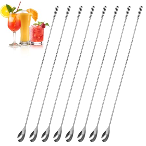 LOYORTY 8 Stück 40,9 cm Barlöffel Edelstahl Rührlöffel Spiralmuster Cocktail Rührlöffel für Bar Cocktail Shaker hohe Tassen von LOYORTY