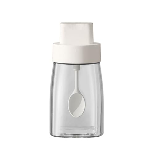 LOYUYU Küche Natrium Calcium Glas Gewürzgläser Gewürzboxen Set von 1, Gewürztöpfe Gewürzgläser, Kombination Löffel Höhenverstellbar und Deckel, luftdichte Kappe 230ml Weiß von LOYUYU