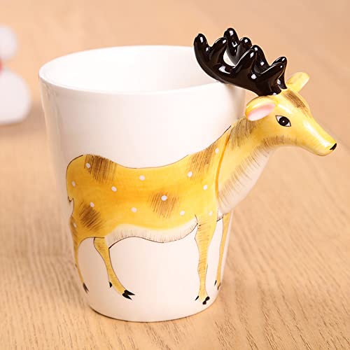 LOZACHE 3D Hirsch Kaffeetasse, 420ml Lustige 3D-Tier-Keramik-Kaffeetasse, Geschenk für Geburtstag, Weihnachten, Erntedankfest, Vatertag, Muttertag (Hirsch) von LOZACHE