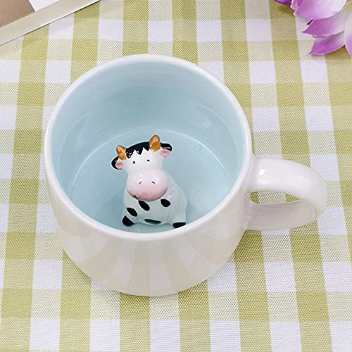 3D Tier Kaffee Tasse Nette Kuh Innen, Lustige Cartoon Handgefertigte Figürigkeit Milch Teetasse, Weihnachten Geburtstag Kuh Drucken Geschenke für Kinder Mädchen frau Grandma Tante (Kuh) von LOZACHE