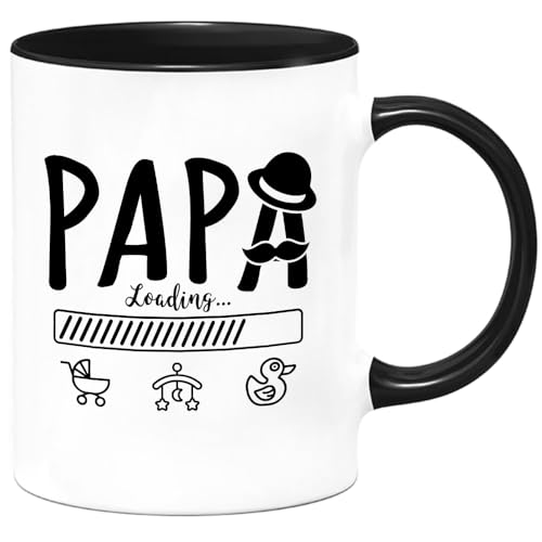 Geschenke zur Geburt für Werdende Väter, Neue Papa Loading Tasse Lustig Kaffeetasse, Schwangerschaft Geschenk für junge Väter zum Vatertag Geburtstag Weihnachtstag, 350ml Schwarz (für werdender Papa) von LOZACHE