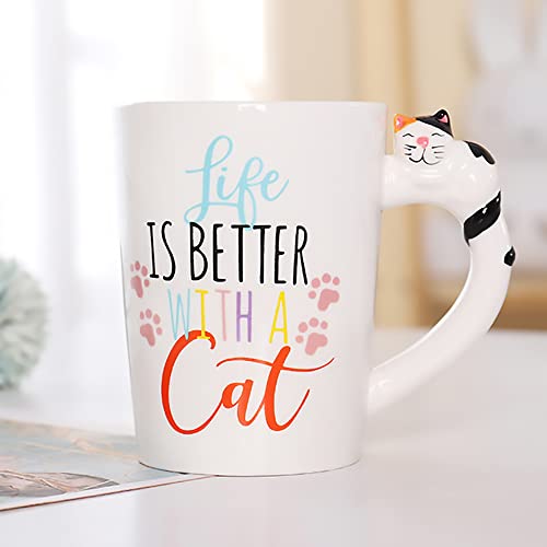 LOZACHE 3D Katze Kaffeetasse, niedliche Katze Geschenke für Frauen Frauen Mädchen Freunde Neuheit Geburtstag Geschenk, 420ml (Katze) von LOZACHE