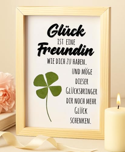 LOZACHE Geschenk für beste Freundin mit echtem vierblättrigem Kleeblatt – Glücksbringer - Handgemachter Glasrahmen mit Spruch – Kleines Persönliches Geburtstagsgeschenk & Dankeschön Geschenkidee von LOZACHE