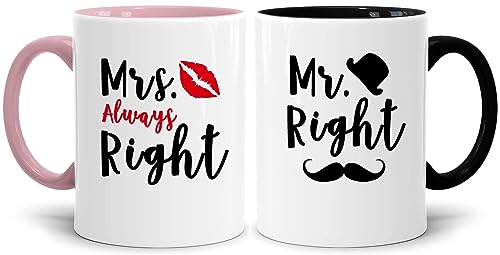 Mr Right and Mrs Always Right Kaffeetassen Tassen Set für Paare, Hochzeitsgeschenk Geschenke, Jahrestag Geschenk für Ihn Sie, Hochzeitsgeschenke für Brautpaar, Geschenk Hochzeit Personalisiert von LOZACHE
