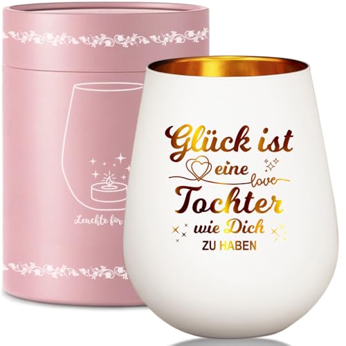Windlicht Glas mit Geschenkbox für Tochter, Teelichthalter mit Gravur Spruch Tochter Geschenke von Mama, Abitur Geschenk für Tochter zum Abschluss Geburtstag Weihnachten (für Tochter) von LOZACHE