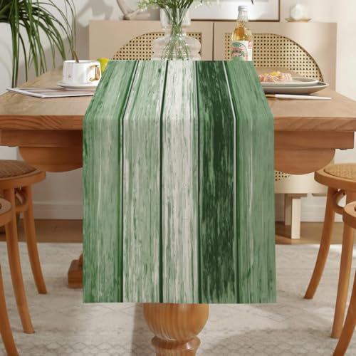 LOZULO Grün Tischläufer Vintage Läufer Tisch Landhausstil Leinen Tischläufer Deko Abwaschbar Table Runner Party Gestreift Tischdeko Outdoor Wetterfest Tischläufer 33x183 für Couchtisch von LOZULO