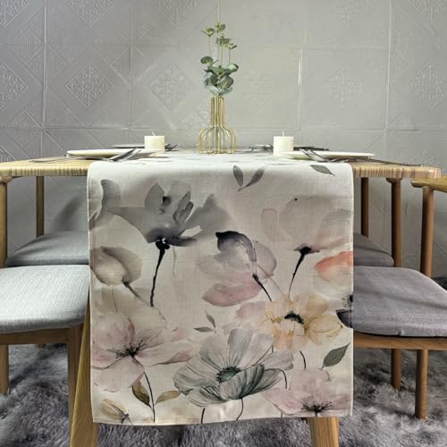 LOZULO Kräuter Wilde Blumen Tischläufer Modern Frühlingsdeko Tisch Wetterfest Tischläufer Leinen Abwaschbar Outdoor Tischdecke Frühling für Party Tischmatten Küche Läufer 40x180 cm von LOZULO