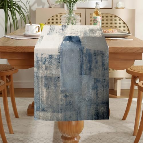 LOZULO Tischläufer Modern Blau Läufer Tisch Boho Leinen Tischläufer Abwaschbar Landhausstil Table Runner Party Tischdeko Outdoor Wetterfest Tischläufer 40x140 für Couchtisch von LOZULO