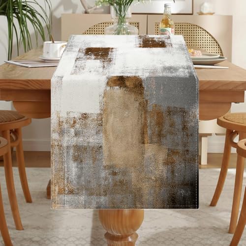 LOZULO Tischläufer Modern Braun Läufer Tisch Boho Leinen Tischläufer Abwaschbar Landhausstil Table Runner Party Tischdeko Outdoor Wetterfest 40x180 für Couchtisch von LOZULO