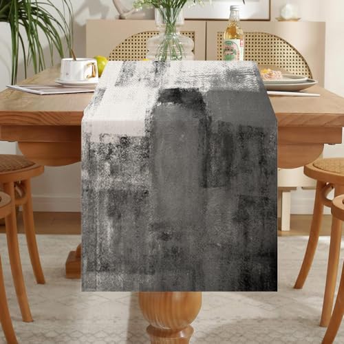 LOZULO Tischläufer Modern Grau Läufer Tisch Boho Leinen Tischläufer Abwaschbar Landhausstil Table Runner Party Tischdeko Outdoor Wetterfest Tischläufer 33x183 für Couchtisch von LOZULO