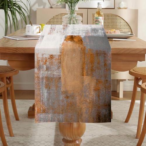 LOZULO Tischläufer Modern Orange Läufer Tisch Boho Leinen Tischläufer Abwaschbar Landhausstil Table Runner Party Tischdeko Outdoor Wetterfest Tischläufer 33x183 für Couchtisch von LOZULO