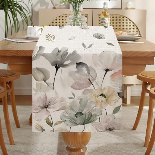 LOZULO Tulpen Tischläufer Modern Frühlingsdeko Tisch Wetterfest Tischläufer Leinen Lang Tischläufer Abwaschbar Outdoor Tischdecke Frühling für Party Tischmatten Küche Läufer 40x140 cm von LOZULO