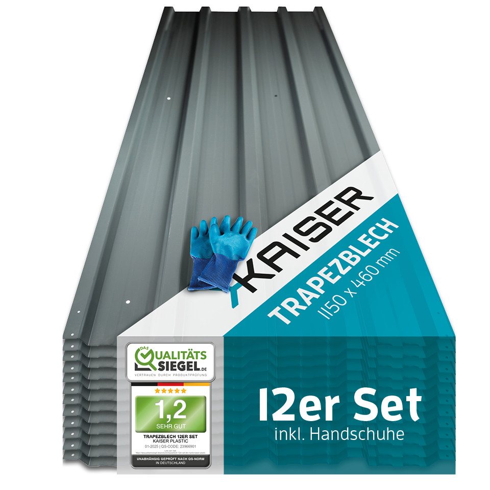 LP projekt Trapezblech Set – Verzinkte Dachplatten aus Stahl in Anthrazit, Stahl verzinkt, (Set 12-St. erhältlich als 12er Set, 24er Set oder 36er Set) Profilbleche Metall – Robuste Trapezplatten für Dach & Wand von LP projekt