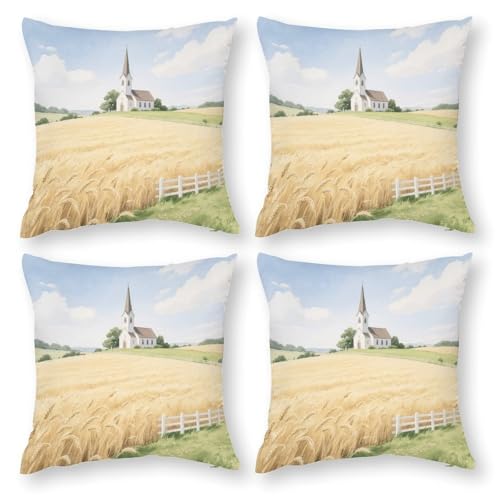 Dorfkirche 4-teiliges Kissenbezug Set, Bohemian Sofakissenbezug, dekorativer Wurfkissenbezug für Wohnzimmer, Sofa, Bett und Sofa, mit unsichtbarem Reißverschluss Dorfkirche 4-teiliges Kissenbezug Set, Bohemian Sofakissenbezug, dekorativer Wurfkissenbezug für Wohnzimmer, Sofa, Bett und Sofa, mit unsichtbarem Reißverschluss von LPAGBCNU