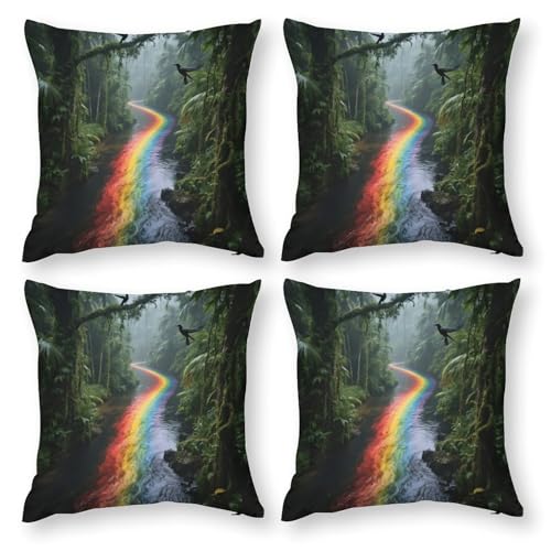 LPAGBCNU Rainbow River Regenwald 4-teiliges Kissenbezug-Set, Bohemian-Sofa-Kissenbezug, dekorativer Überwurf-Kissenbezug, für Wohnzimmer, Sofa, Bett und Sofa, mit unsichtbarem Reißverschluss LPAGBCNU Rainbow River Regenwald 4-teiliges Kissenbezug-Set, Bohemian-Sofa-Kissenbezug, dekorativer Überwurf-Kissenbezug, für Wohnzimmer, Sofa, Bett und Sofa, mit unsichtbarem Reißverschluss von LPAGBCNU
