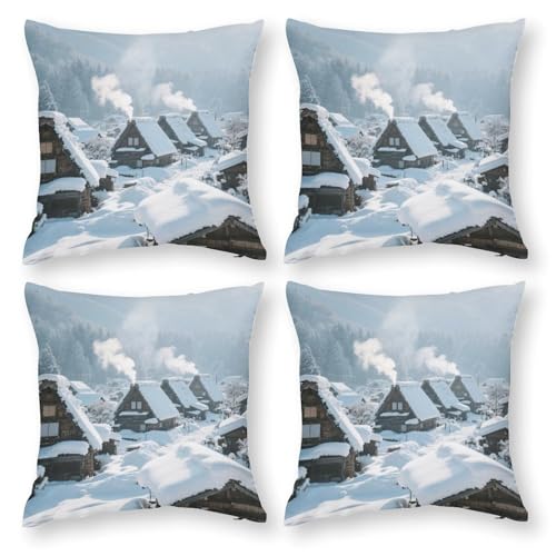 LPAGBCNU Schneeszene im Dorf Gassho 4-teiliges Kissenbezug-Set, Bohemian-Sofa-Kissenbezug, dekorativer Überwurf-Kissenbezug, für Wohnzimmer, Sofa, Bett und Sofas, mit unsichtbarem Reißverschluss LPAGBCNU Schneeszene im Dorf Gassho 4-teiliges Kissenbezug-Set, Bohemian-Sofa-Kissenbezug, dekorativer Überwurf-Kissenbezug, für Wohnzimmer, Sofa, Bett und Sofas, mit unsichtbarem Reißverschluss von LPAGBCNU