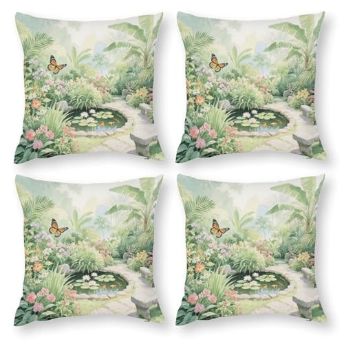 LPAGBCNU Tropischer Garten 4-teiliges Kissenbezug-Set, Bohemian-Sofa-Kissenbezug, dekorativer Überwurf-Kissenbezug, für Wohnzimmer, Sofa, Bett und Sofa, mit unsichtbarem Reißverschluss LPAGBCNU Tropischer Garten 4-teiliges Kissenbezug-Set, Bohemian-Sofa-Kissenbezug, dekorativer Überwurf-Kissenbezug, für Wohnzimmer, Sofa, Bett und Sofa, mit unsichtbarem Reißverschluss von LPAGBCNU