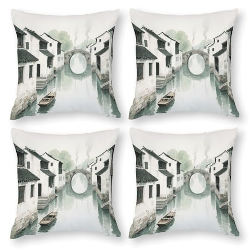 LPAGBCNU Water Town 4-teiliges Kissenbezüge-Set, Bohemian-Sofa-Kissenbezug, dekorativer Überwurf-Kissenbezug, für Wohnzimmer, Sofa, Bett und Sofa, mit unsichtbarem Reißverschluss LPAGBCNU Water Town 4-teiliges Kissenbezüge-Set, Bohemian-Sofa-Kissenbezug, dekorativer Überwurf-Kissenbezug, für Wohnzimmer, Sofa, Bett und Sofa, mit unsichtbarem Reißverschluss von LPAGBCNU