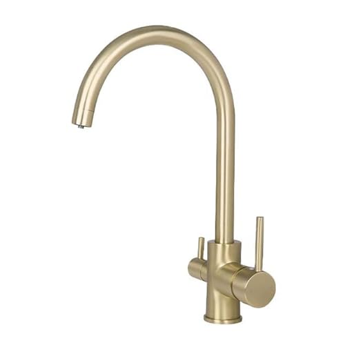 LPAGOLMIX Küchenmischbatterie Wasserhahn, Küchenspüle Wasserhahn 3-Wege-Küchenarmaturen Doppelgriff Schwenkbarer Edelstahl Küchenspüle Mischbatterie(Brushed Gold) von LPAGOLMIX