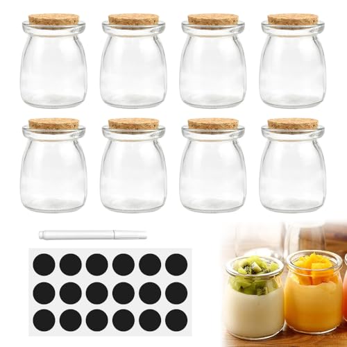 LPAMABA 10 Stück Glasflaschen Mit Korken,100ml Dessert Gläser Pudding Gläser Joghurt Nachtischgläser mit Aufkleber Joghurtgläser mit Stift Nachspeisen Gläser für Küche Marmelade von LPAMABA