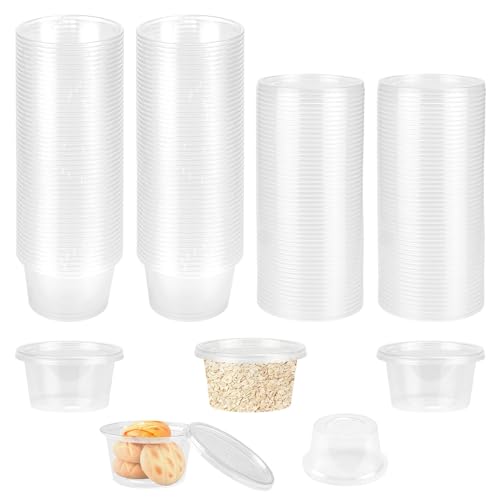 LPAMABA 100 Stück Aufbewahrungsdosen mit Deckel 100ml Frischhaltedosen Auslaufsicher Kleine Plastikbehälter Lagerbecher Behälter Saucenbecher für Soßen, Dips, Gewürze, Mikrowellengeeignet von LPAMABA