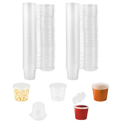 LPAMABA 100 Stück Aufbewahrungsdosen mit Deckel 1oz Frischhaltedosen Auslaufsicher Kleine Plastikbehälter Lagerbecher Behälter Saucenbecher für Soßen, Dips, Gewürze, Mikrowellengeeignet - 25ml von LPAMABA