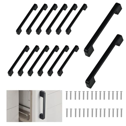 LPAMABA 14 Stück Möbelgriff 128mm Lochabstand Schrankgriffe Schubladengriffe Schwarz Griffe Küchenschränke KüchengriffeKleiderschrank Griffe Küche Türgriffe 128mm Schranktürgriffe Quadrat Griffe von LPAMABA