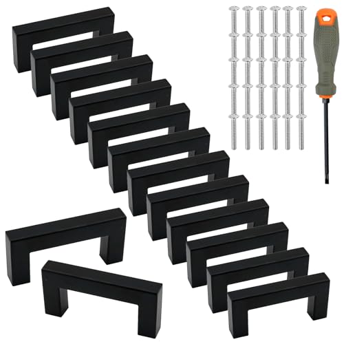 LPAMABA 15 Stück Möbelgriff 64mm Lochabstand Schrankgriffe Schubladengriffe Schwarz Griffe Küchenschränke KüchengriffeKleiderschrank Griffe Küche Türgriffe 64mm Schranktürgriffe Quadrat Griffe von LPAMABA