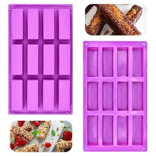 LPAMABA 2 Stück Müsliriegel Backform Rechteck Silikonform 12 Mulden Antihaft Schokoladenform Riegel Formen Energieriegel Maker Backform für Müsliriegel Muffin Schokolade Kuchen und Seife von LPAMABA