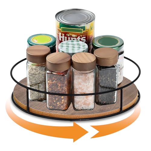LPAMABA 23cm / 9Zoll Drehteller Organizer Holz 360°Drehbar Teller Organizer Gewürz Küchen Drehplatte Organizer Gewürzregal 5.5cm hoch rund Drehteller Organizer für Schrank Kühlschrank Arbeitsplatte von LPAMABA