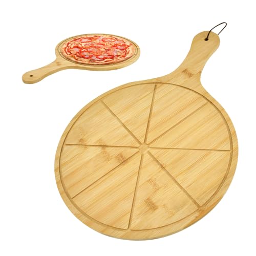 LPAMABA φ28,5cm Pizzateller Holz Pizzabrett Rund Pizza Schneiderbrett mit Griff Pizzaservierbrett Pizza Plate Pizzaschieber Pizzaschaufel Pizza Paddel Pizza zubehör für Charcuterie Brot Kuchen Käse von LPAMABA