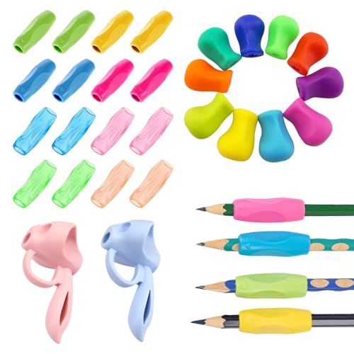 LPAMABA 28pcs Silikon Schreibhilfe Bleistift Stift Griffe Schreibhilfe Haltung Stifthalter Hilfe Stiftehalter Lernhilfe Griff Schreiben Haltung Bleistift Griffhalter Kinder Schreiben Haltungskorrektur von LPAMABA