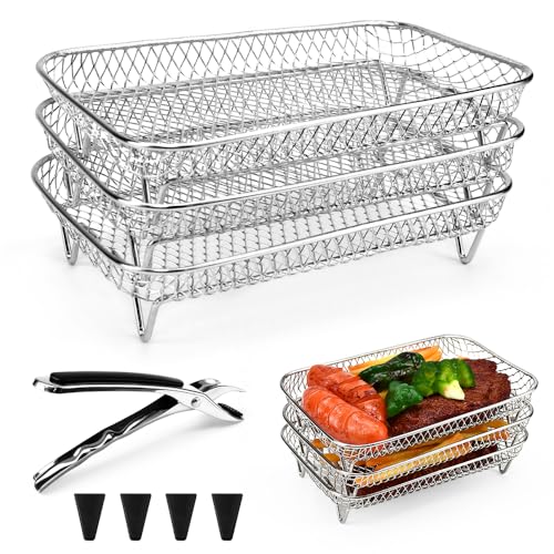 LPAMABA 3 Stück 304 Edelstahl Air Fryer Racks Korb Stapelbar Luftfritteuse Racks Heißluftfritteuse Racks Luftfritteuse Korb Air Fryer Tray Grillrost Rack Air Fryer Heißluftfritteuse Zubehör von LPAMABA