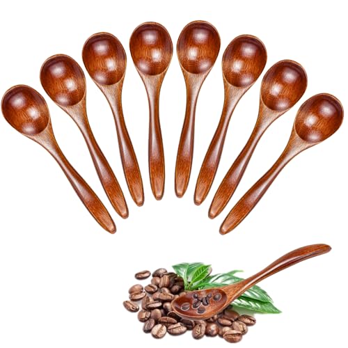 LPAMABA 8 Stück 13x3cm Natürlich Holzlöffel - Handgefertigte Suppen-, Ess-, Tee-, Müsli-, Kaffee- und Honiglöffel - Küchenzubehör für Heiße Schokolade von LPAMABA