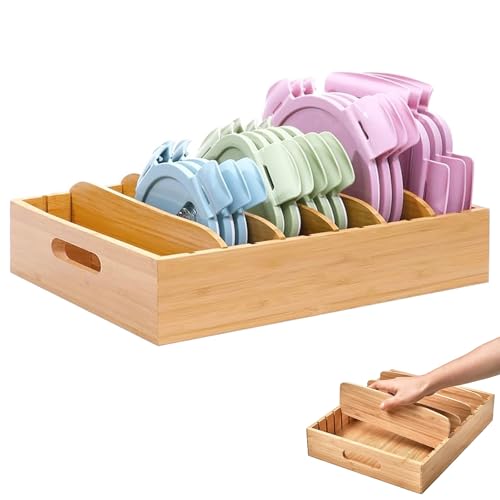 LPAMABA Bamboo Box Verstellbar Topfdeckel Aufbewahrung Holz Pfannen Aufbewahrung Bambus Topfdeckel Organizer Deckel Organizer Deckelhalter mit 5 Trennwände 2 Griffen Küche von LPAMABA