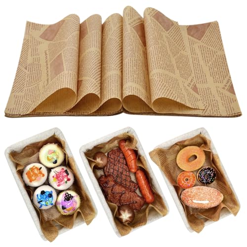 LPAMABA Fettdichtes Dauerbackfolie 150 Stück Burger Papier Pommes Papier für Korb Vintage Zeitung Pad Papier Hamburgerpapier Alter Zeitungsdruckstil Snacktaschen Wiederverwendbares Backpapier von LPAMABA