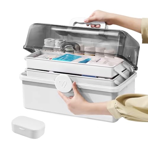 LPAMABA Hausapotheke Box Medikamenten Aufbewahrung Mittle Medizinbox Medizinkoffer Erste Hilfe Koffer Medikamentenbox Multifunktions Aufbewahrungsbox Apothekenbox mit Tragegriff, 29x16x15.7cm von LPAMABA