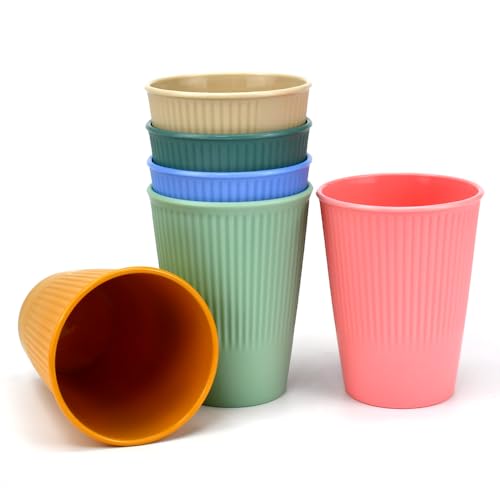 LPAMABA 6 Stück Tassen Becher Set aus PP Kunststoffbecher Unzerbrechliche Cup Becher Kinder Plastikbecher Mehrweg Trinkbecher für heiße & kalte Getränke, BPA-Frei, Mikrowellen-Spülmaschinenfest von LPAMABA