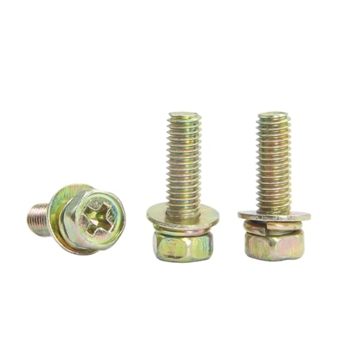 LPANBTGU Gelb verzinkte Kreuzschlitz-Sechskantschraube mit Unterlegscheibe/Federscheibe M4 M5 M6 M8(M6x30mm 10pcs) von LPANBTGU