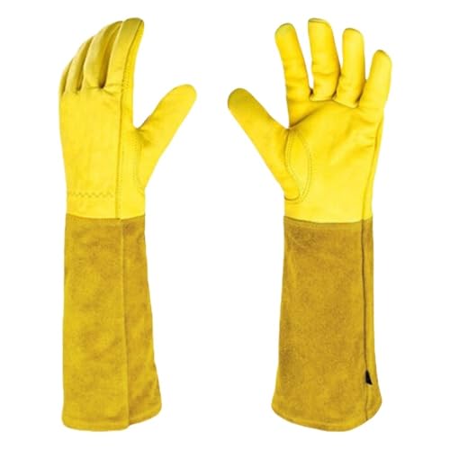 LPATEBCVU Lange Gartenhandschuhe 1 Paar lange, dornensichere Arbeitshandschuhe, atmungsaktive Gartenhandschuhe aus Leder mit Unterarmschutz, floraler Stulpe(M) von LPATEBCVU